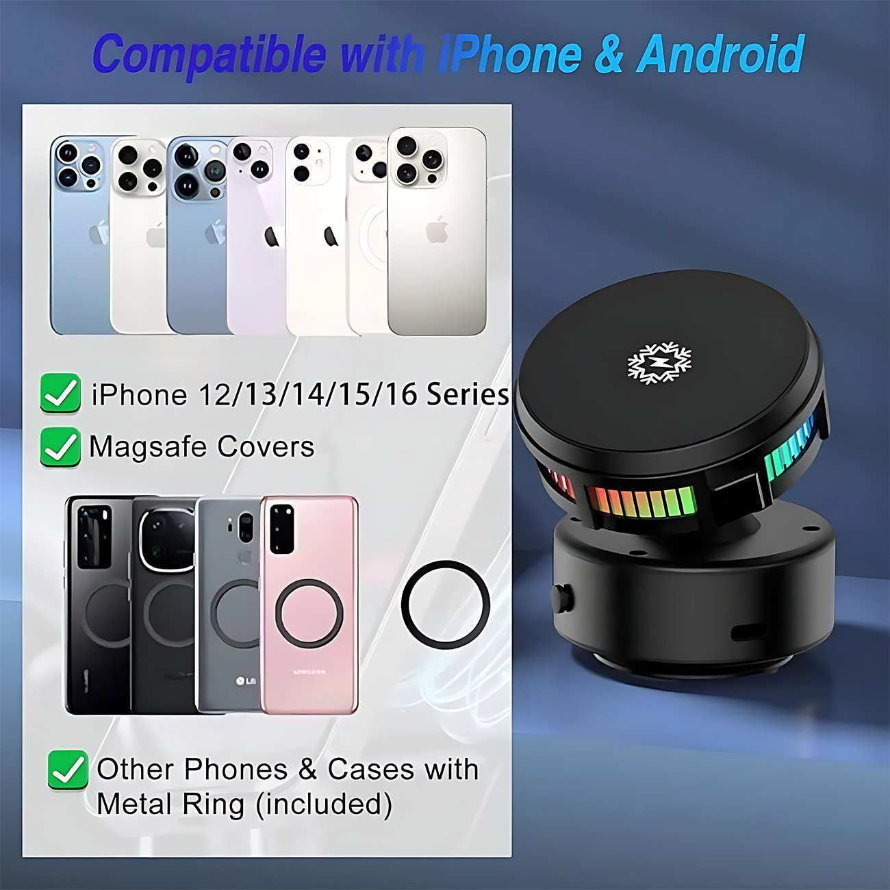 هولدر مکشی مگنتی، شارژر بیسیم 15 وات و فن خنککننده گوشی موبایل قابل شارژ چندکاره XT60-L