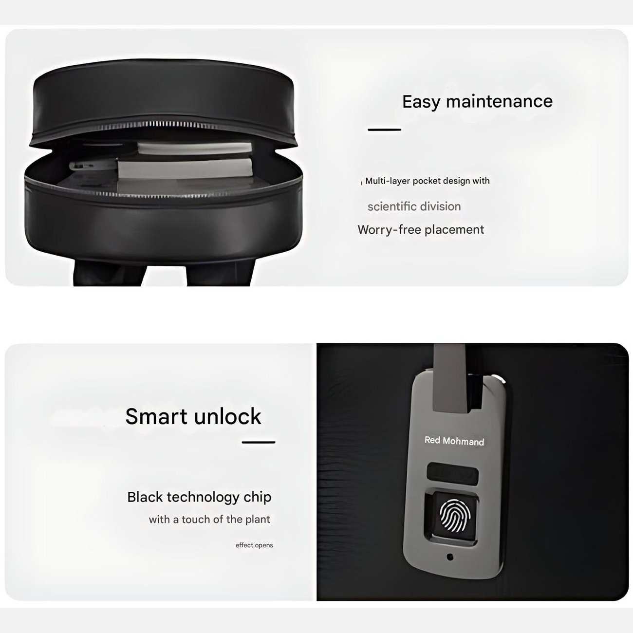 کوله پشتی هوشمند با قفل اثر انگشت مدل چهارخانه