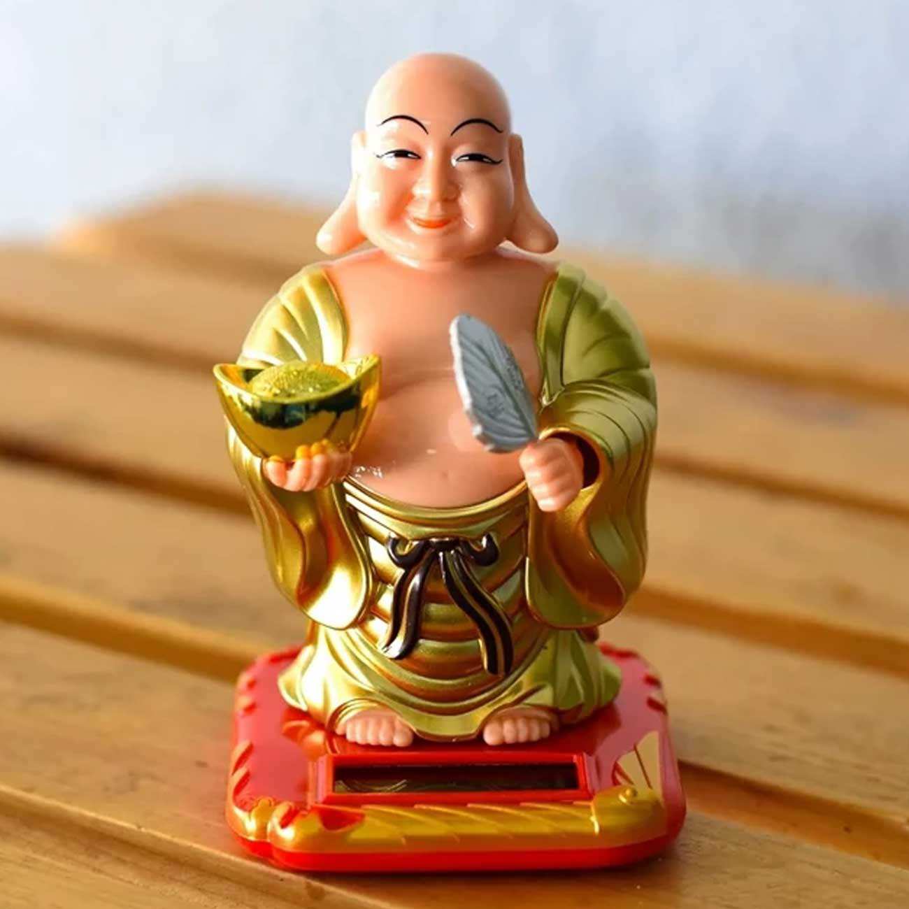 مجسمه فنگشویی خورشیدی متحرک بودا مدل بادبزن