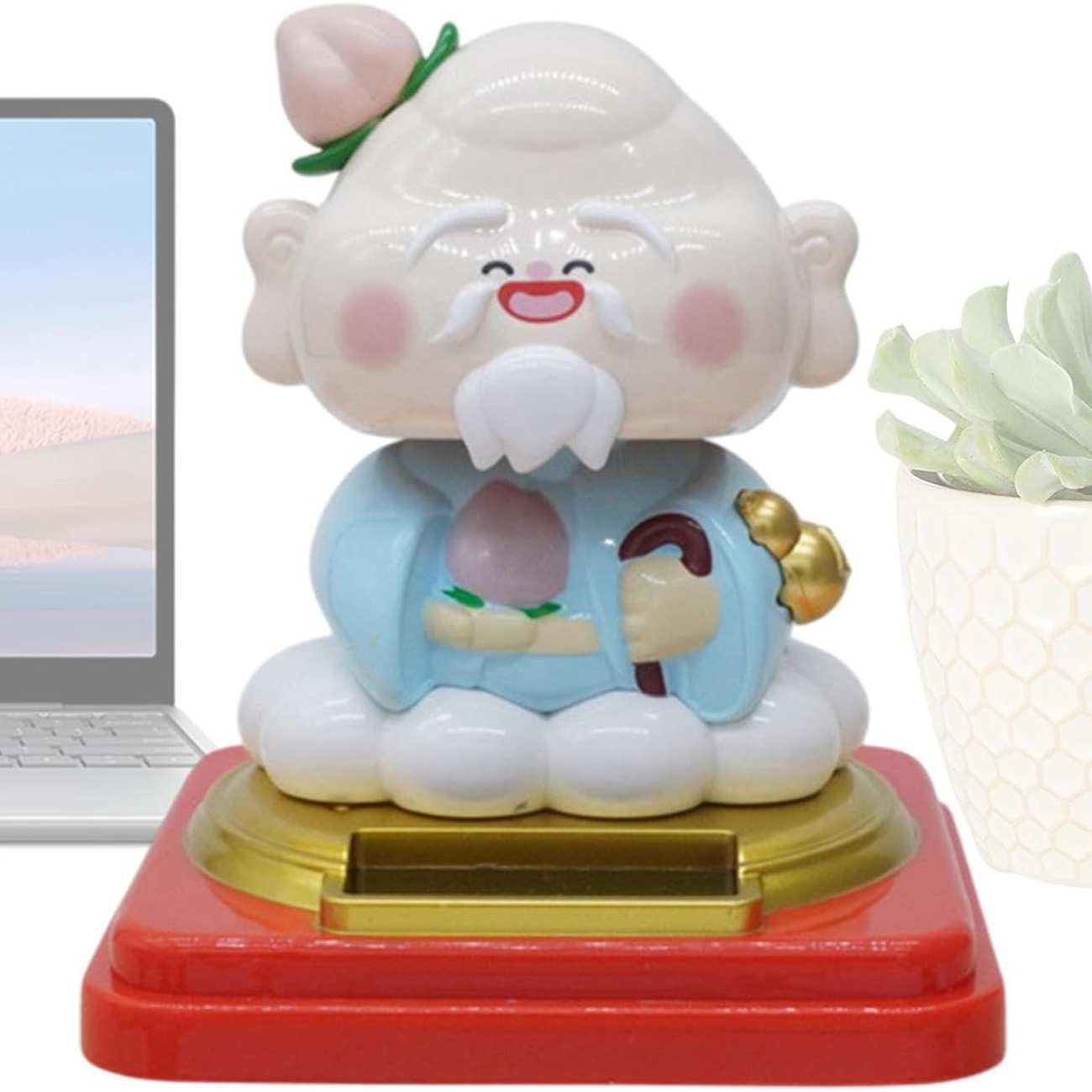 مجسمه خورشیدی فنگشویی مرد چینی با سر لرزان سایز بزرگ JS812A-JS812B