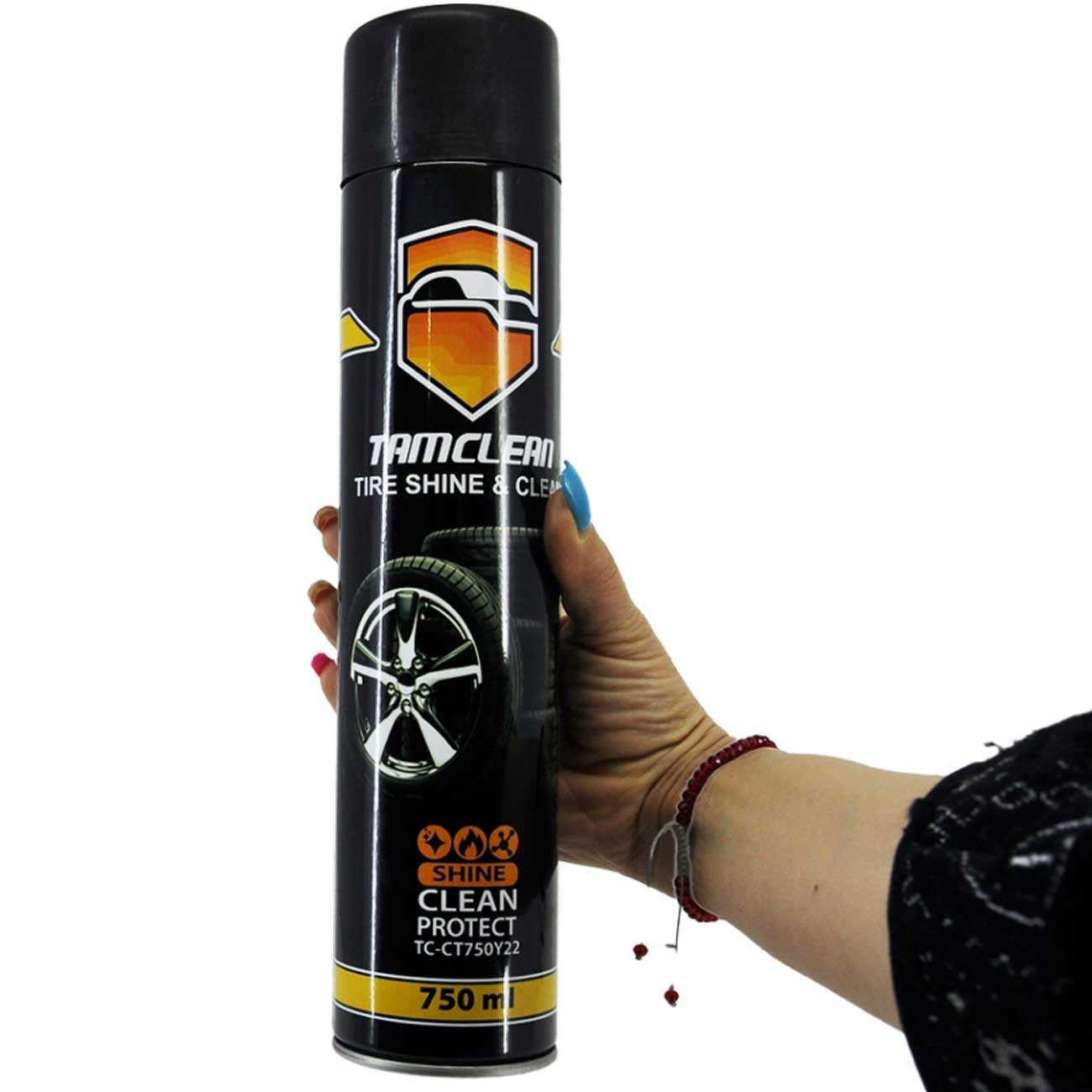 اسپری براق کننده لاستیک و پولیش تایر ماشین تام کلین 750 میلی لیتر TC-CT750Y22