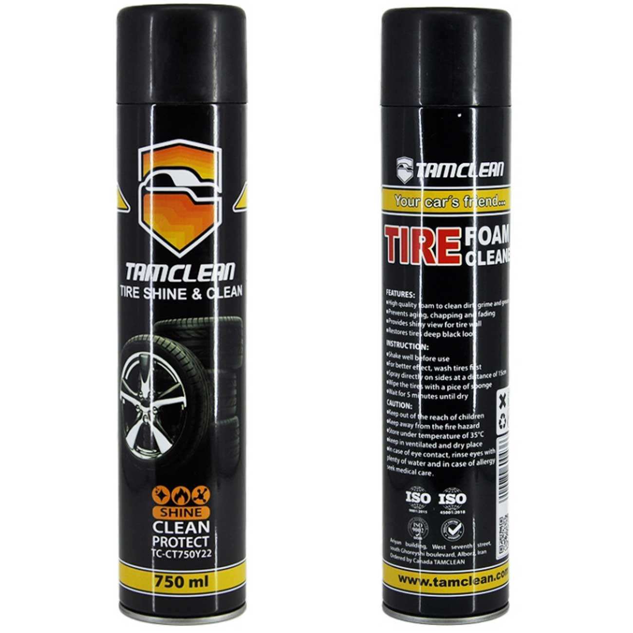 اسپری براق کننده لاستیک و پولیش تایر ماشین تام کلین 750 میلی لیتر TC-CT750Y22