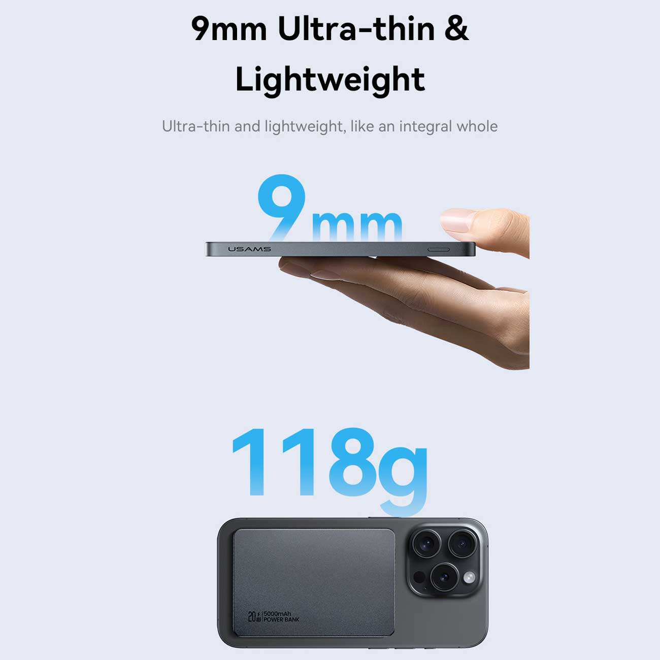 پاوربانک مگنتی 5000 فوق باریک با کابل Type-C یوسامز US-CD227