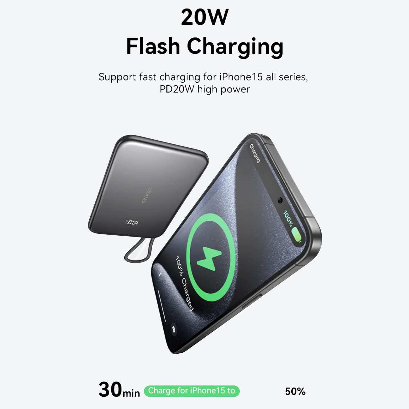 پاوربانک مگنتی 5000 فوق باریک با کابل Type-C یوسامز US-CD227