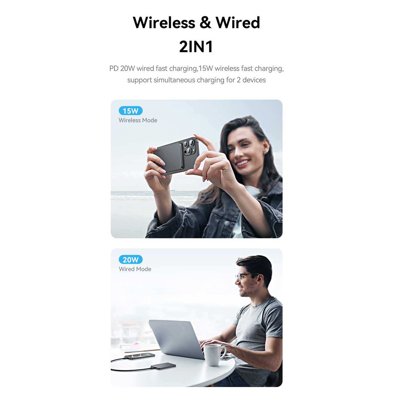 پاوربانک مگنتی 5000 فوق باریک با کابل Type-C یوسامز US-CD227