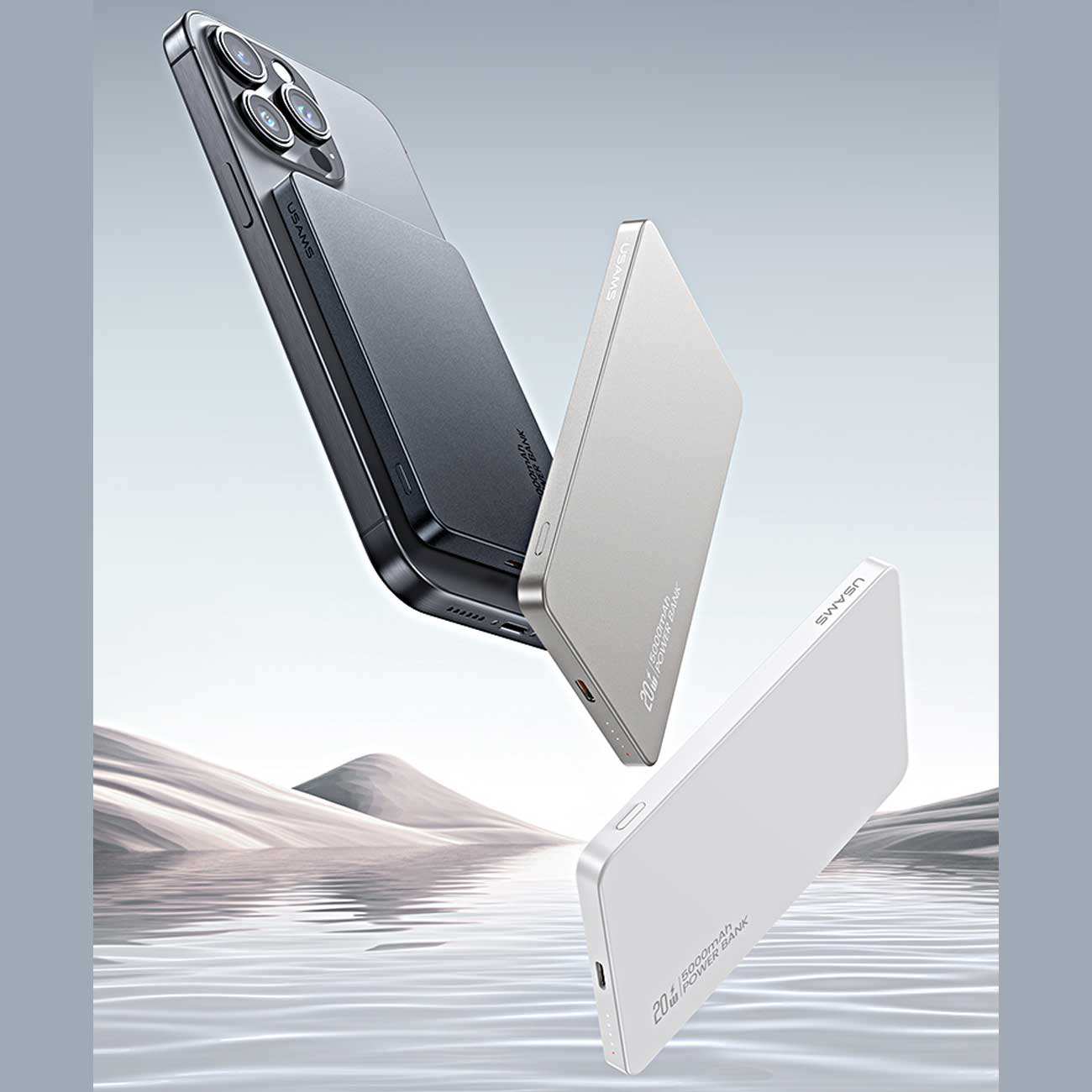 پاوربانک مگنتی 5000 فوق باریک با کابل Type-C یوسامز US-CD227