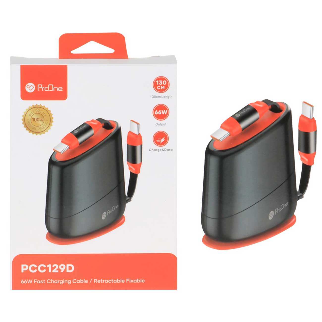 کابل شارژ سریع تایپ سی به تایپ سی 66 وات جمعشونده 130 سانتیمتری پرووان PCC129D