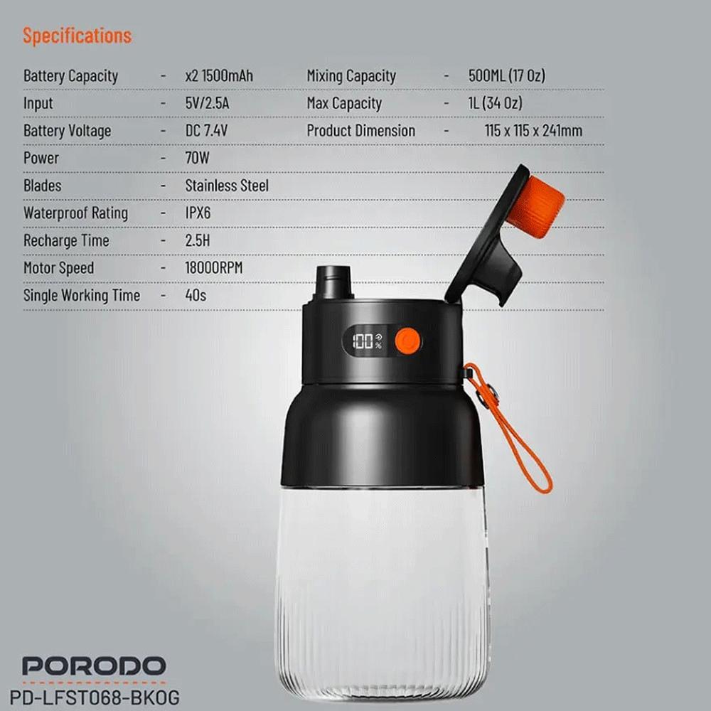 مخلوط کن شارژی و اسموتیساز پورودو PD-LFST068-BK0G