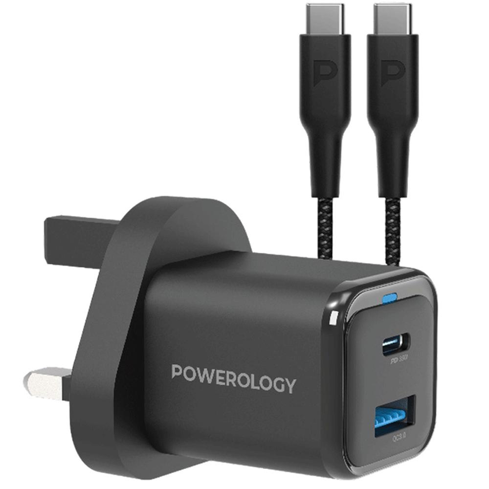 شارژر دیواری تایپ سی و یو اس بی 35 وات پاورولوژی PWCUQC023-C