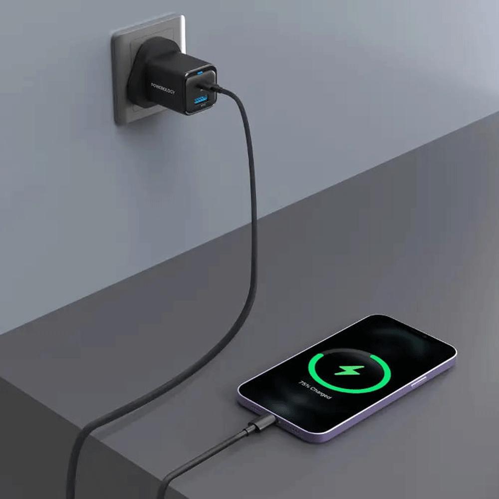 شارژر دیواری تایپ سی و یو اس بی 35 وات پاورولوژی PWCUQC023-C