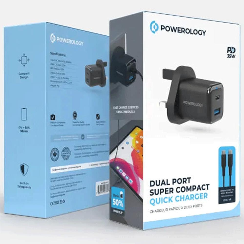 شارژر دیواری تایپ سی و یو اس بی 35 وات پاورولوژی PWCUQC023-C