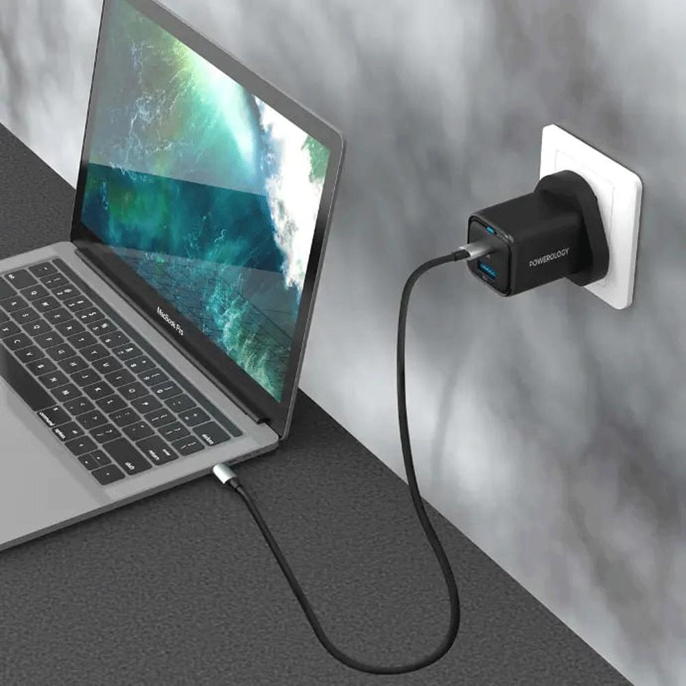 شارژر دیواری تایپ سی و یو اس بی 35 وات پاورولوژی PWCUQC023-C