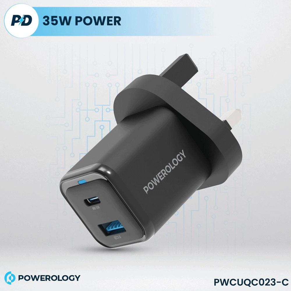 شارژر دیواری تایپ سی و یو اس بی 35 وات پاورولوژی PWCUQC023-C