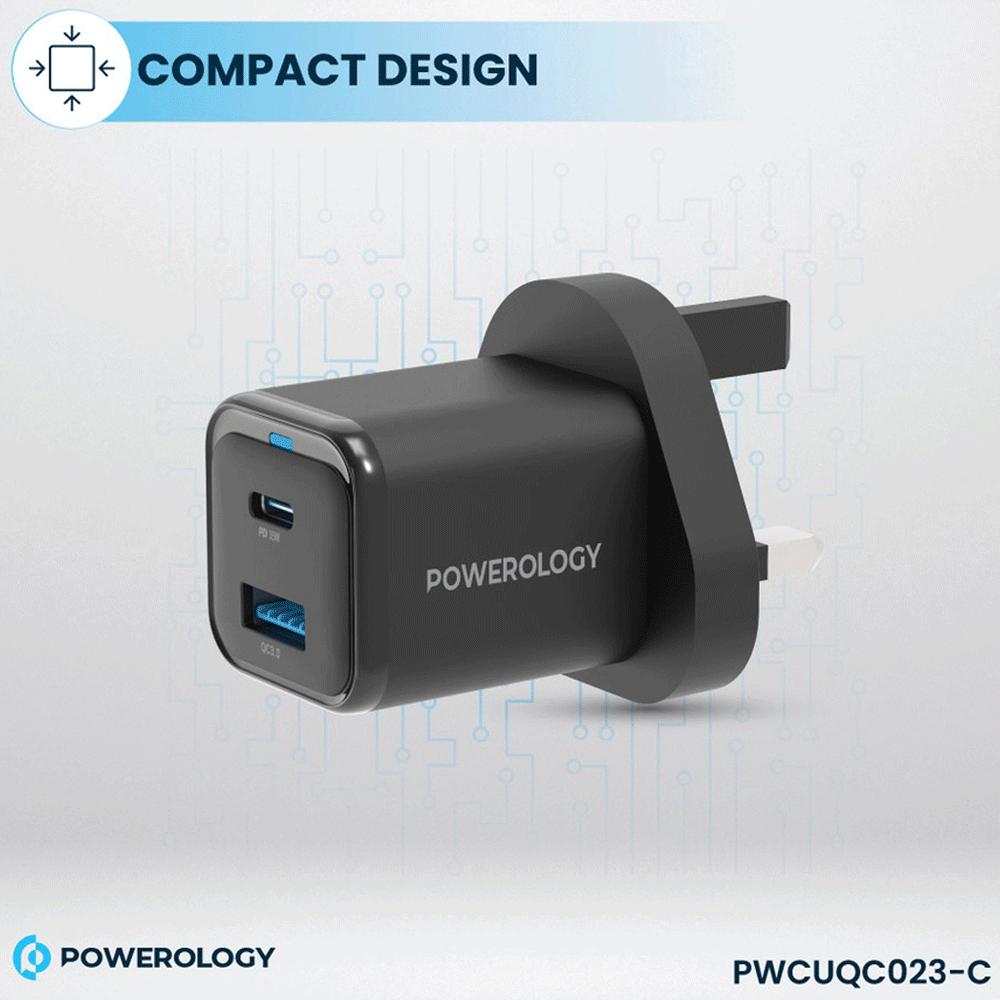 شارژر دیواری تایپ سی و یو اس بی 35 وات پاورولوژی PWCUQC023-C