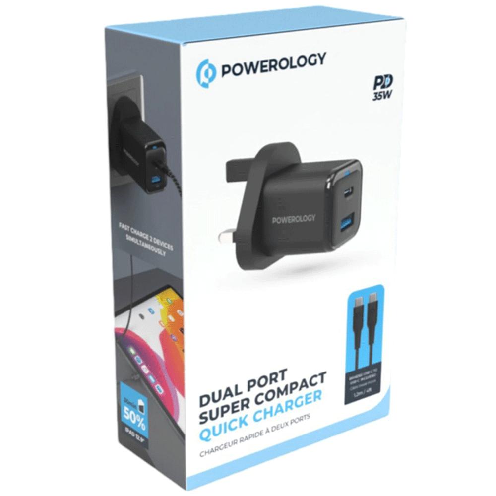 شارژر دیواری تایپ سی و یو اس بی 35 وات پاورولوژی PWCUQC023-C