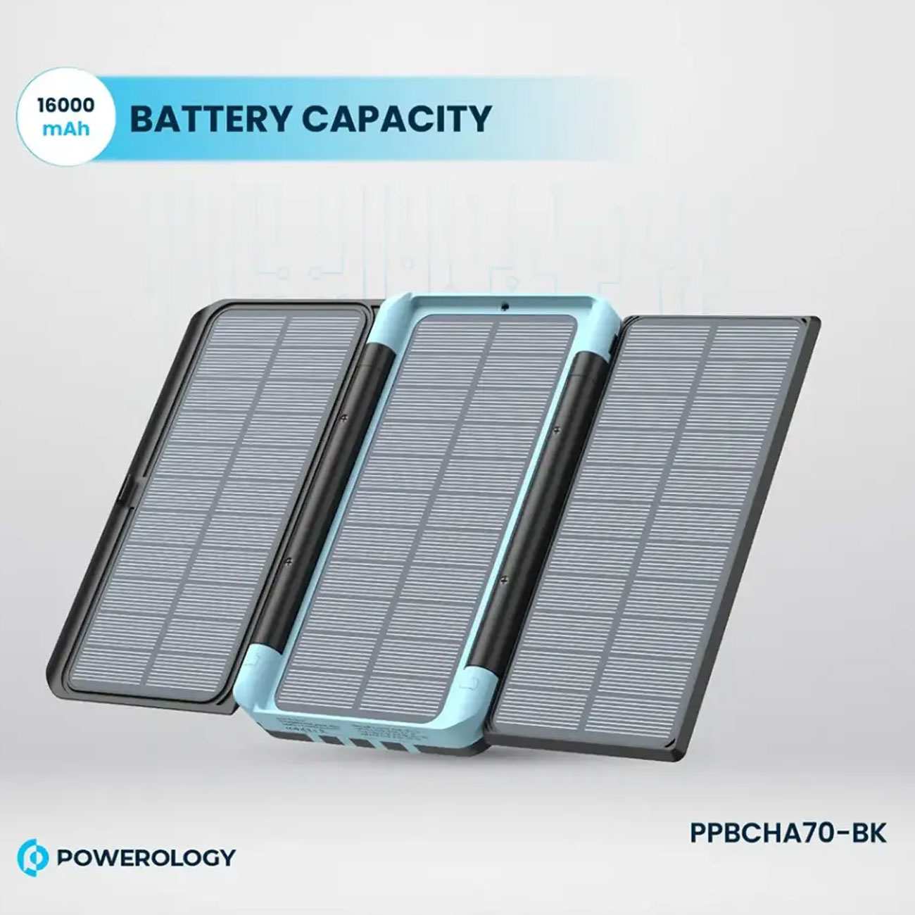پاوربانک خورشیدی تایپسی و یواسبی و لایتنینگ 20 وات 16000 میلیآمپرساعت پاورولوژی PP070-PPBCHA70-BK