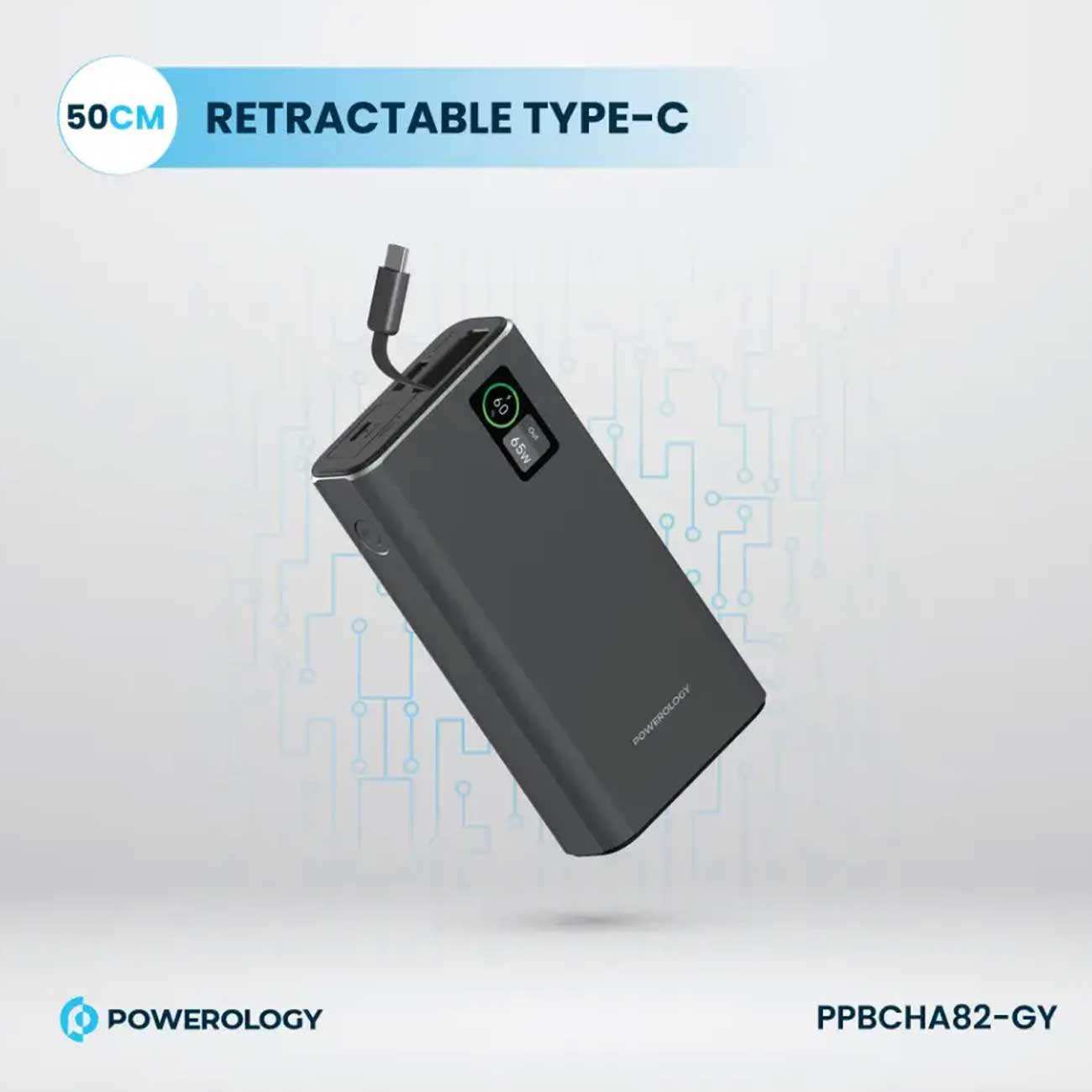 پاوربانک 20000 فست شارژ تایپسی 65 وات و یواسبی 30 وات پاورولوژی PPBCHA82-GY