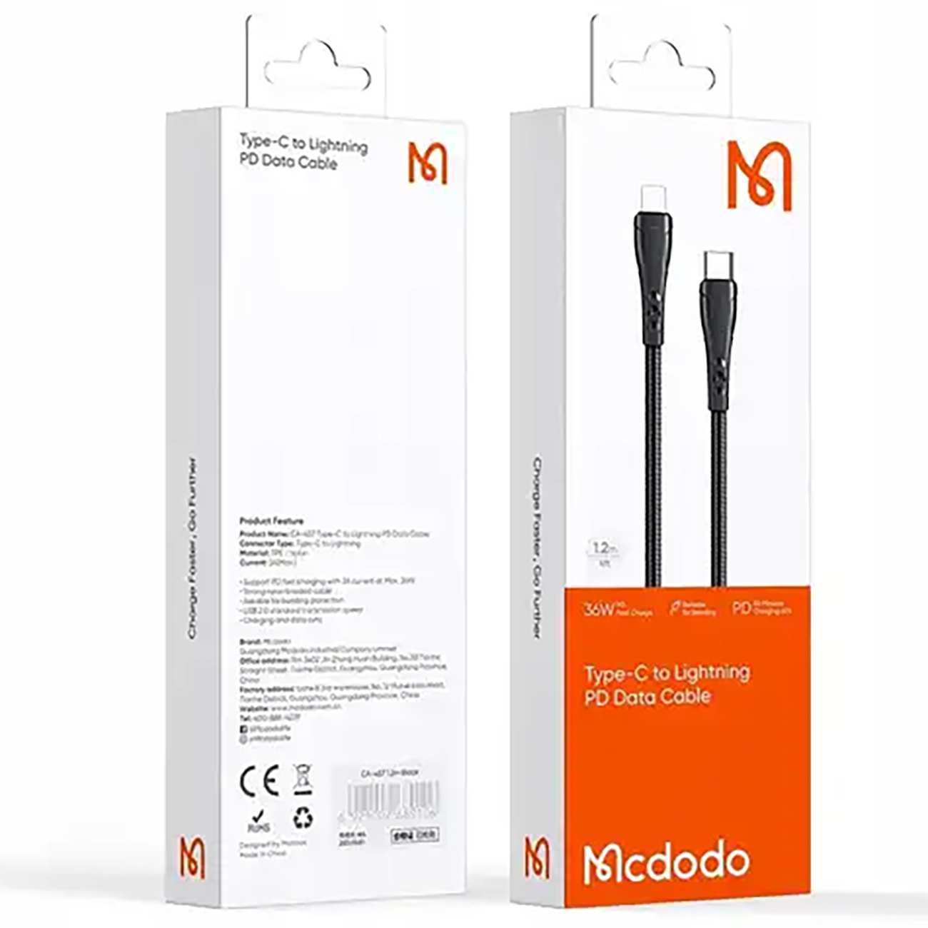 کابل شارژ سریع تایپ سی به لایتنینگ 36 وات 1.2 متری مک دودو CA-4571