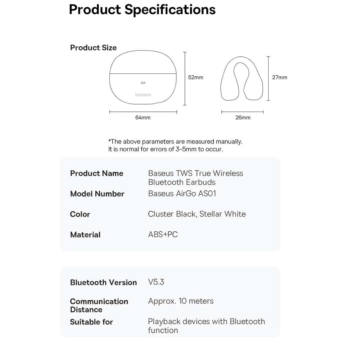 هندزفری بلوتوثی 5.3 گیرهای بیسوس AS01 A00079500113