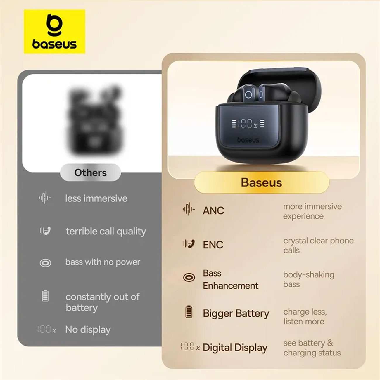 هندزفری بلوتوثی 5.3 نویز کنسلینگ بیسوس A00073800123 Bowie 35