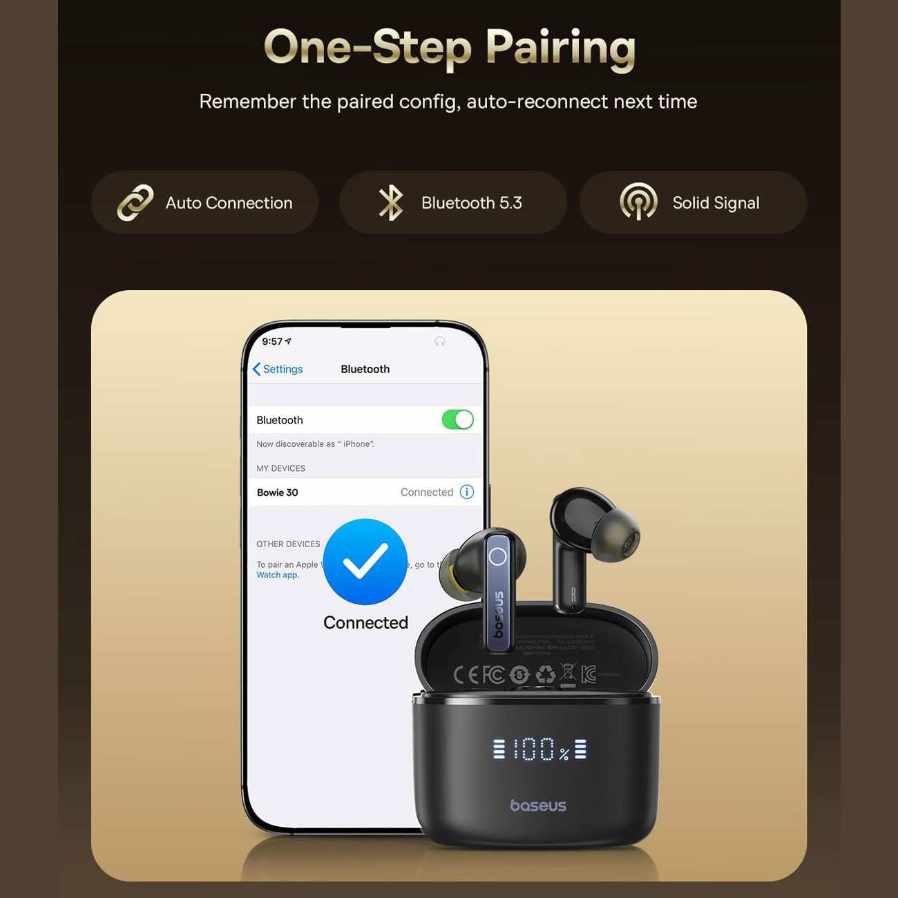 هندزفری بلوتوثی 5.3 نویز کنسلینگ بیسوس A00073800123 Bowie 35