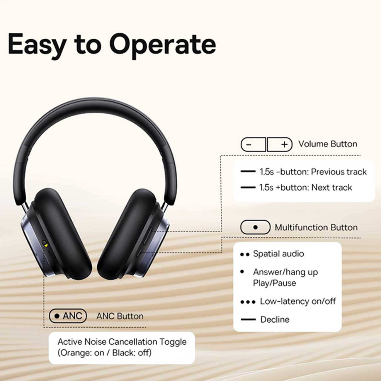 هدفون گیمینگ بیسیم نویز کنسلینگ فعال ANC با اتصال دوگانه بیسوس Bowie H1s A00075301113