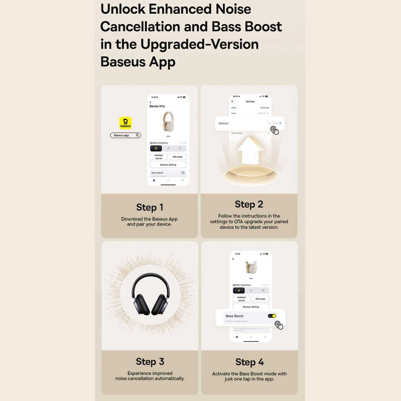 هدفون گیمینگ بیسیم نویز کنسلینگ فعال ANC با اتصال دوگانه بیسوس Bowie H1s A00075301113