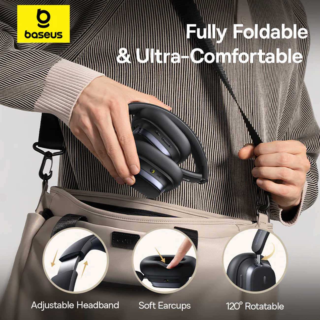 هدفون گیمینگ بیسیم نویز کنسلینگ فعال ANC با اتصال دوگانه بیسوس Bowie H1s A00075301113