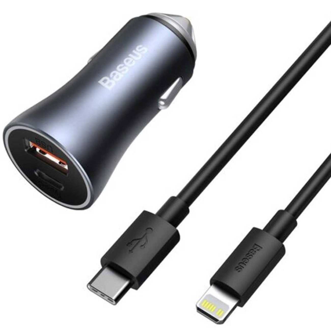 شارژر فندکی فست شارژ ماشین تایپ سی 40 وات بیسوس TZCCJD-B0G با کابل تایپ سی به لایتنینگ