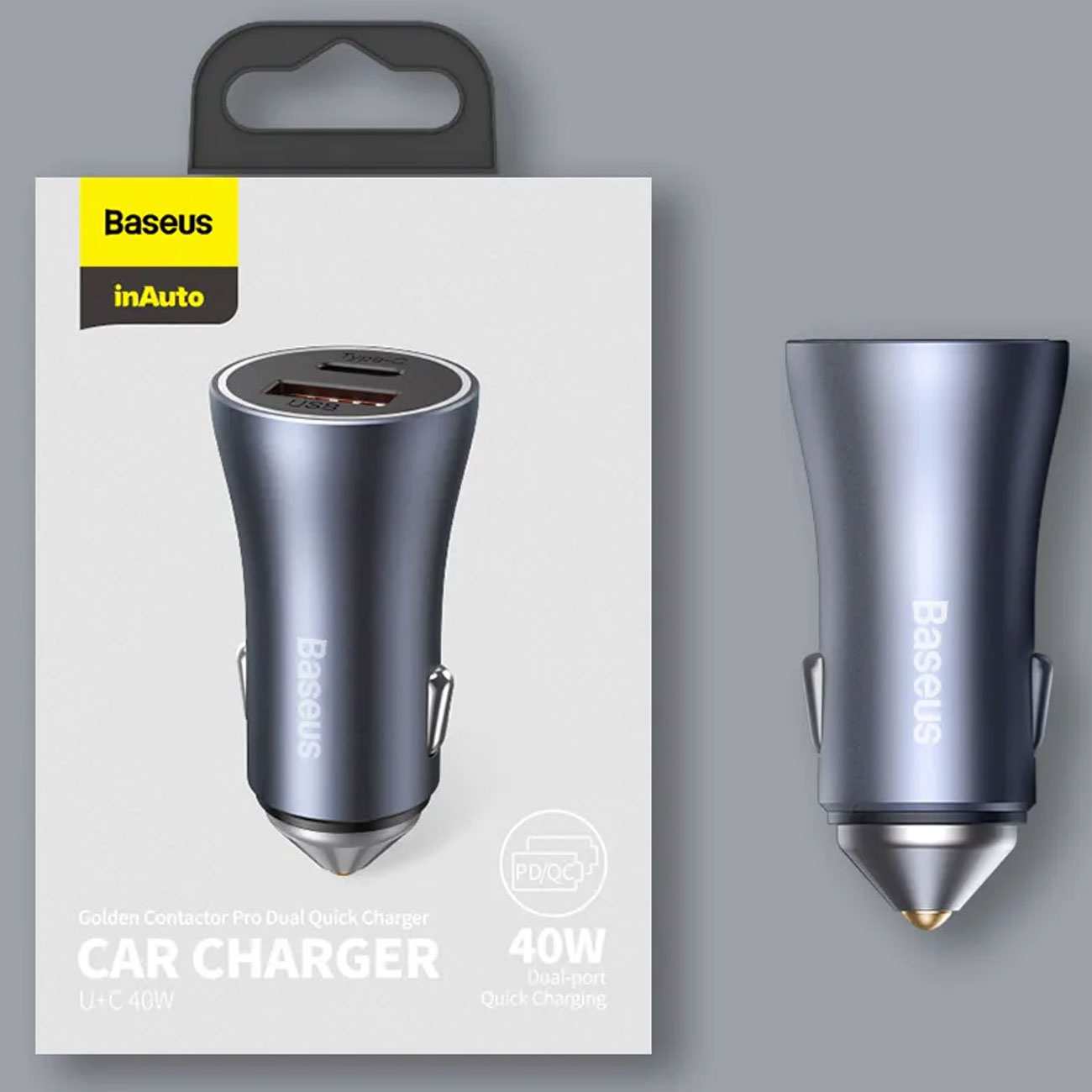 شارژر فندکی فست شارژ ماشین تایپ سی 40 وات بیسوس TZCCJD-B0G با کابل تایپ سی به لایتنینگ