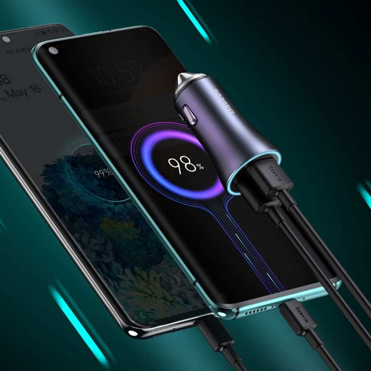 شارژر فندکی فست شارژ ماشین تایپ سی 40 وات بیسوس TZCCJD-B0G با کابل تایپ سی به لایتنینگ