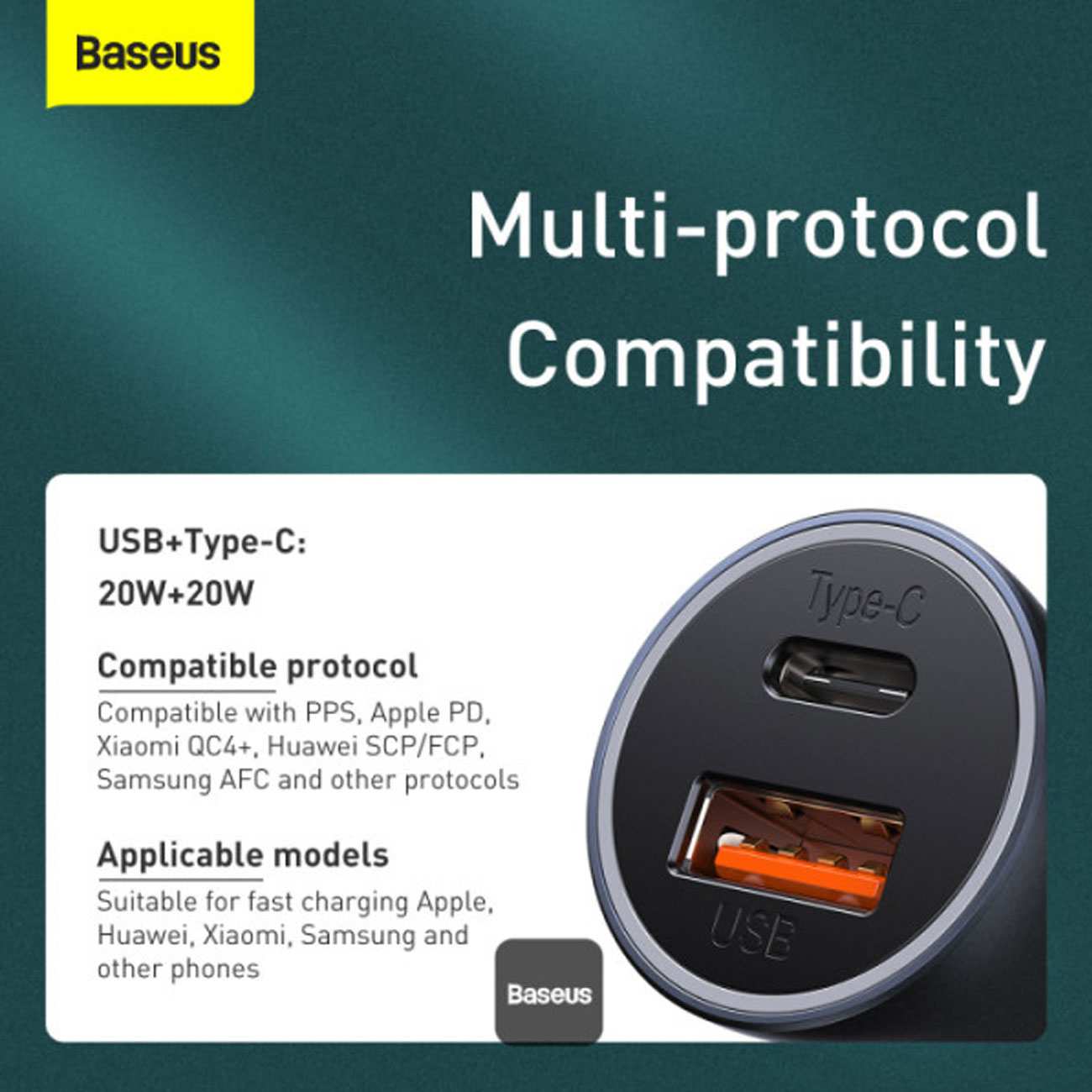 شارژر فندکی فست شارژ ماشین تایپ سی 40 وات بیسوس TZCCJD-B0G با کابل تایپ سی به لایتنینگ