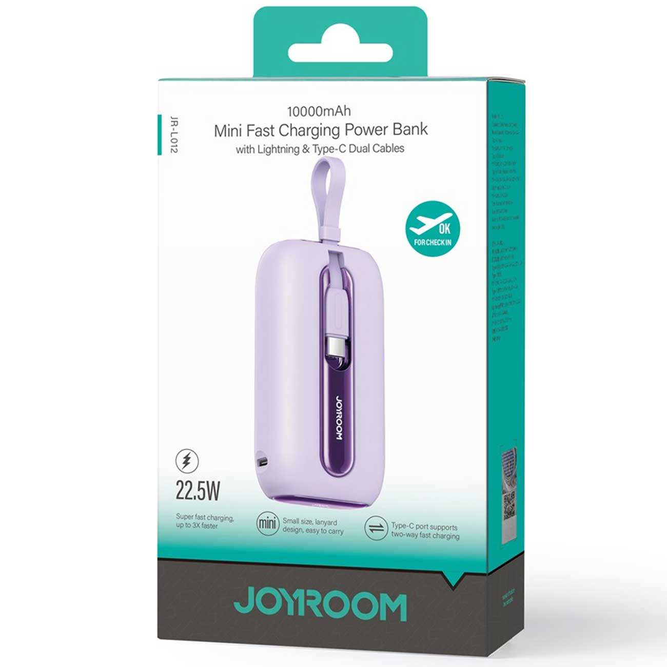 مینی پاوربانک 10000 لایتنینگ و تایپسی 22.5 وات جویروم JR-L012