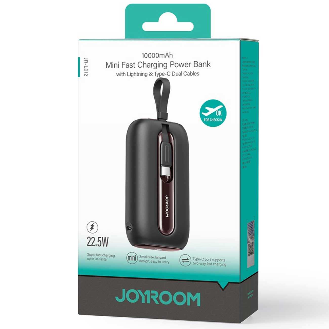 مینی پاوربانک 10000 لایتنینگ و تایپسی 22.5 وات جویروم JR-L012