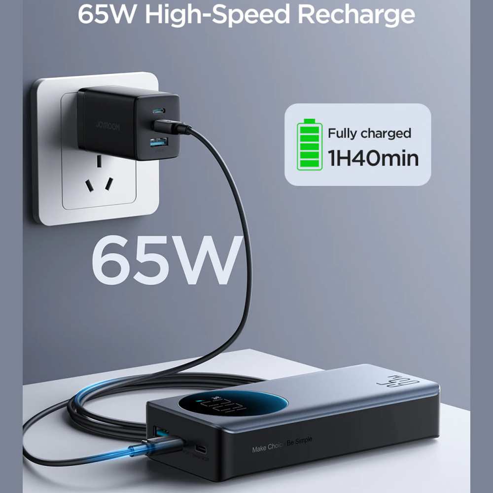 پاوربانک 20000 میلیآمپر Type-C و USB فست شارژ 65 وات جویروم JR-PBF04