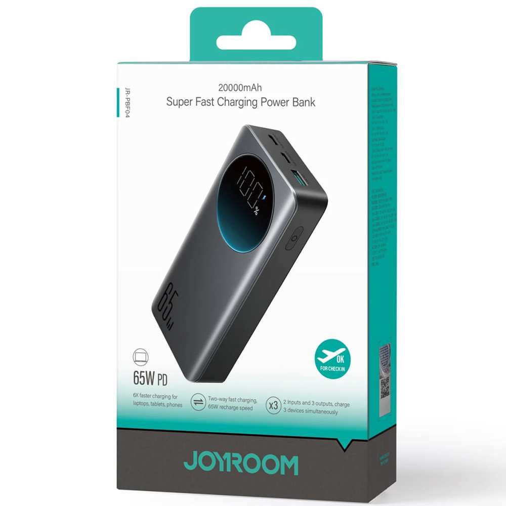 پاوربانک 20000 میلیآمپر Type-C و USB فست شارژ 65 وات جویروم JR-PBF04
