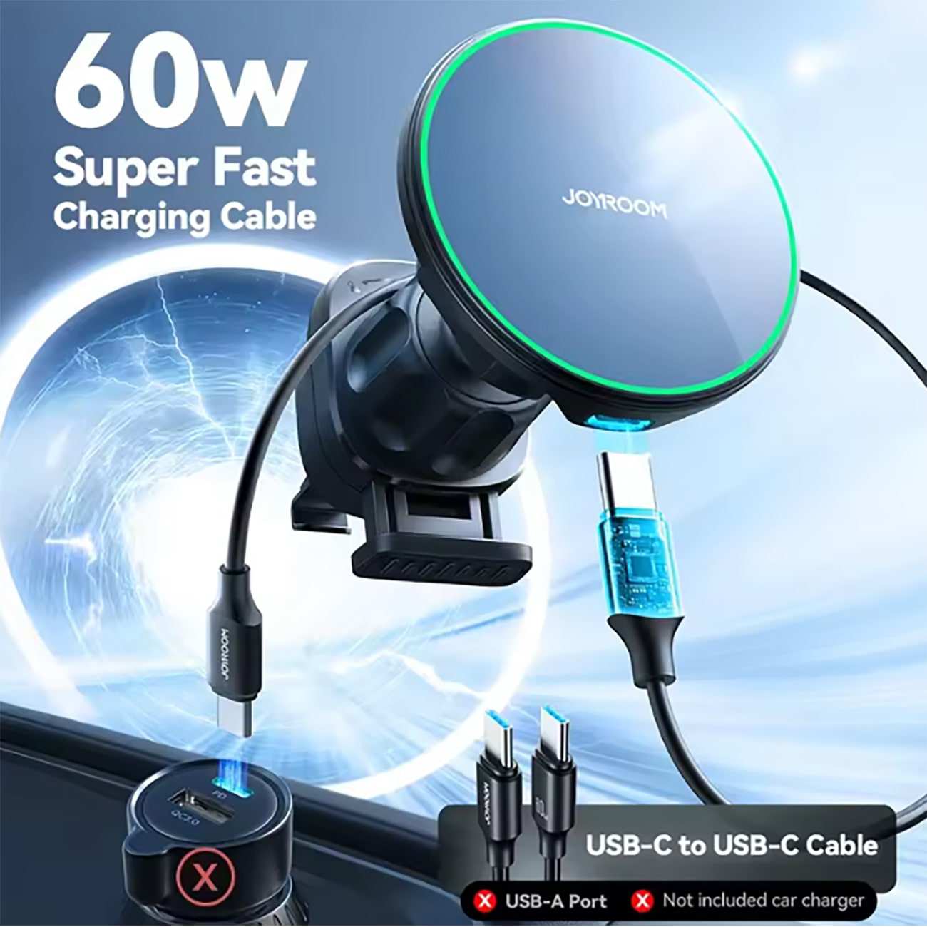 هولدر مگنتی و شارژر بیسیم دریچه کولر خودرو 15 واتی جویروم JR-ZS412