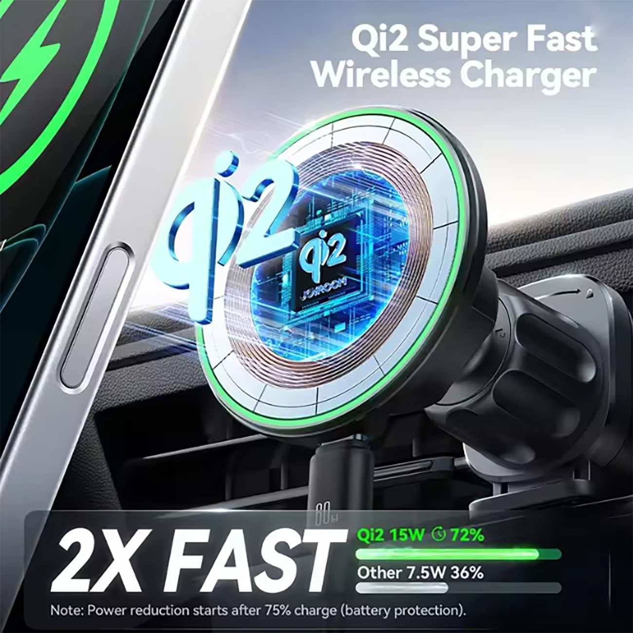 هولدر مگنتی و شارژر بیسیم دریچه کولر خودرو 15 واتی جویروم JR-ZS412