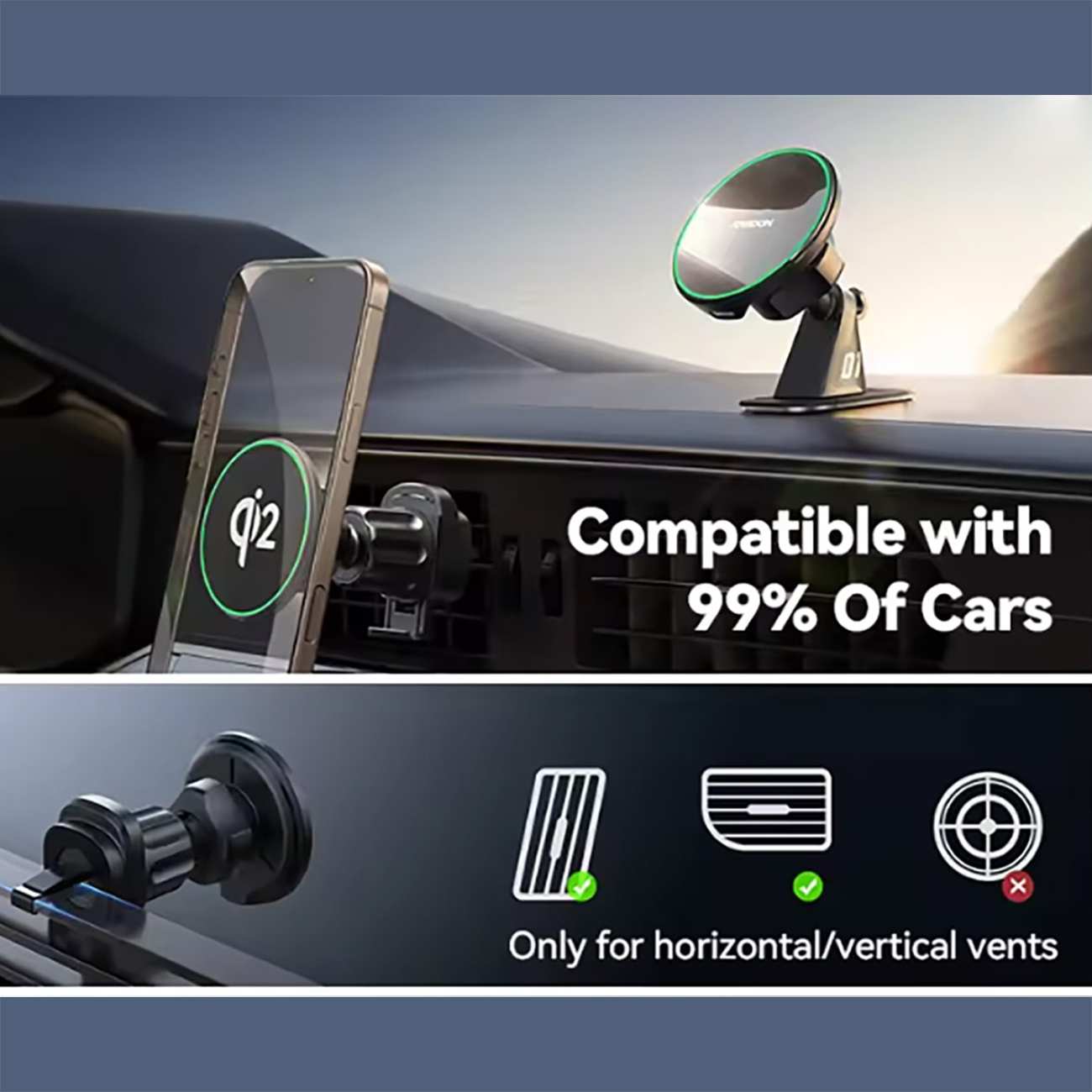 هولدر مگنتی و شارژر بیسیم دریچه کولر خودرو 15 واتی جویروم JR-ZS412