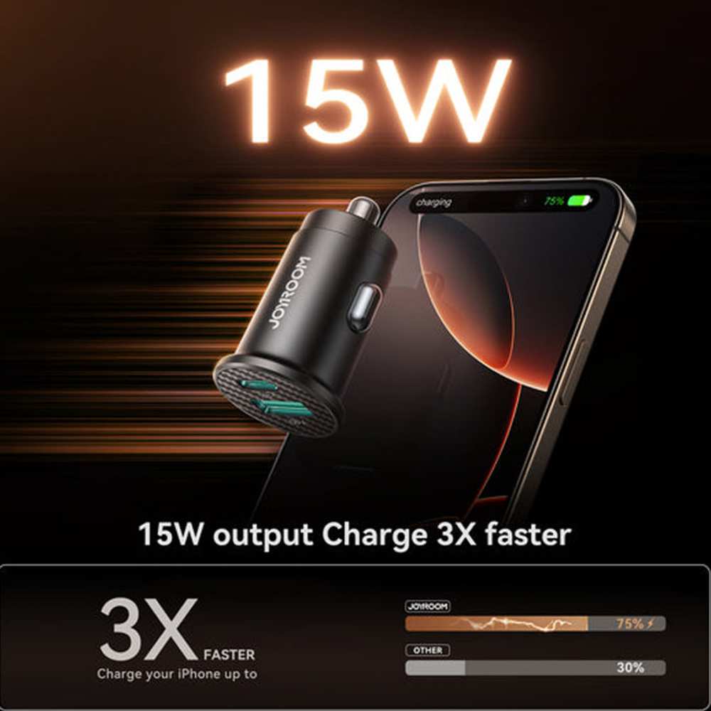 شارژر فندکی Type-C و USB خودرو 15 وات جویروم JR-CCN16