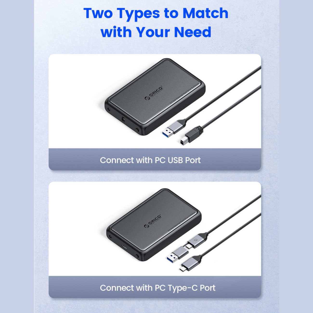 باکس هارد 2.5 اینچی و 3.5 اینچی USB 3.0 و تایپ سی به SATA اوریکو DDL35-C3