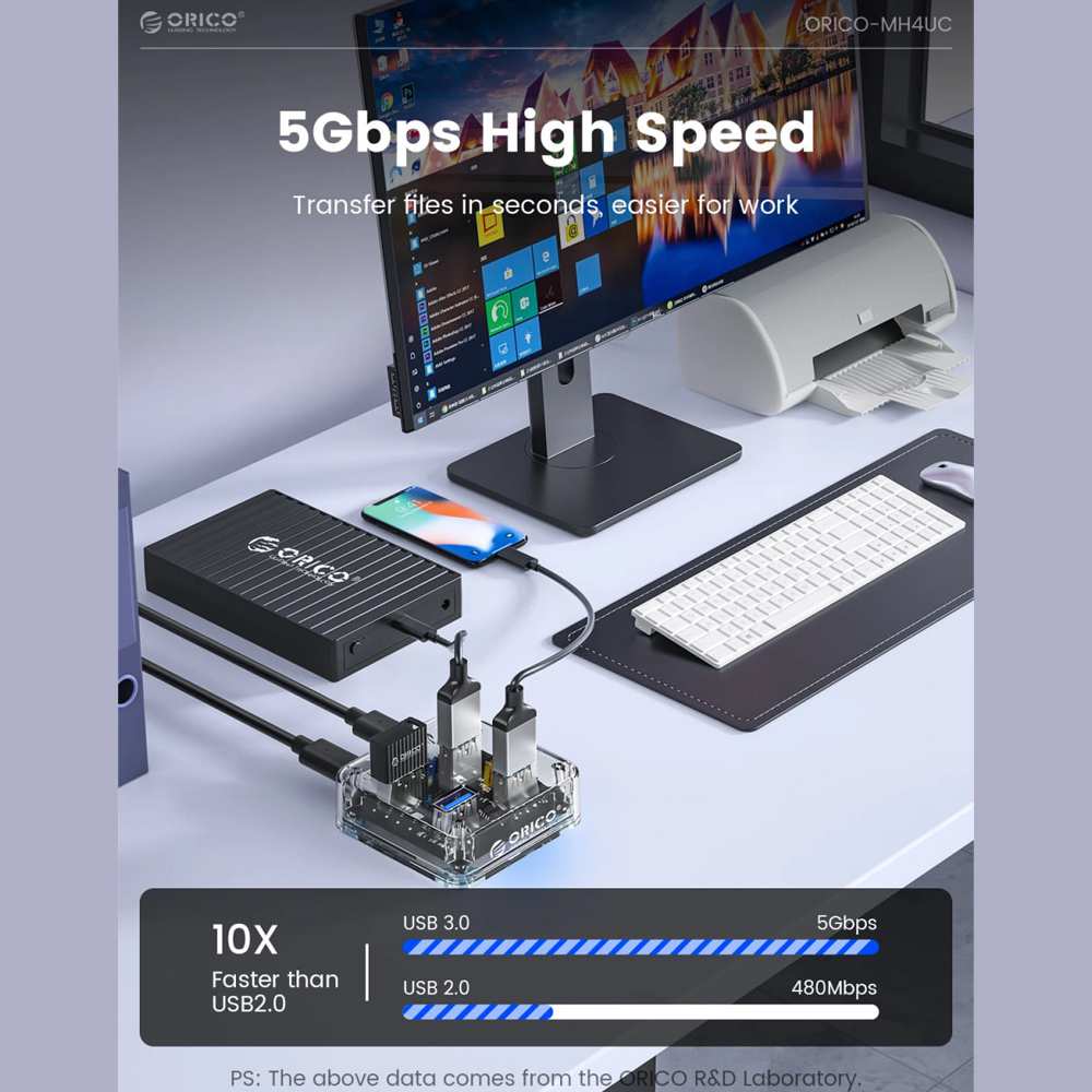 هاب USB 3.0 چهار پورت طرح شفاف اوریکو MH4UC-U3