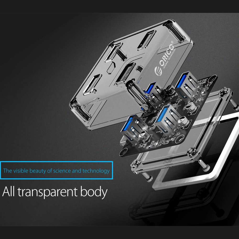 هاب USB 3.0 چهار پورت طرح شفاف اوریکو MH4UC-U3