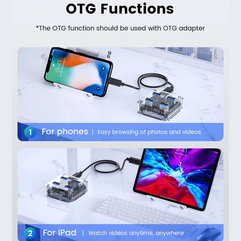 هاب USB 3.0 چهار پورت طرح شفاف اوریکو MH4UC-U3