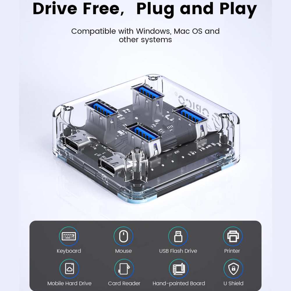 هاب USB 3.0 چهار پورت طرح شفاف اوریکو MH4UC-U3