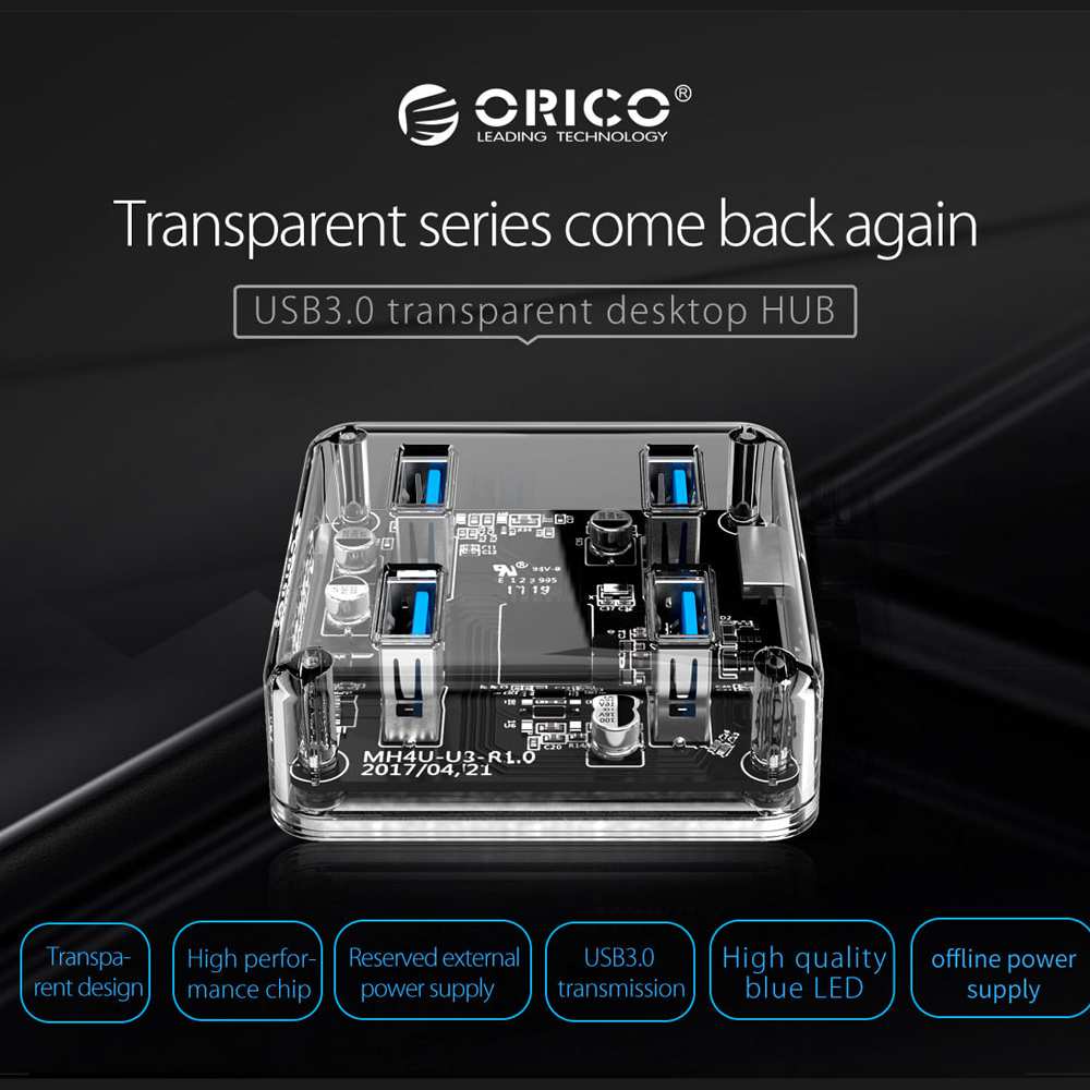 هاب USB 3.0 چهار پورت طرح شفاف اوریکو MH4UC-U3