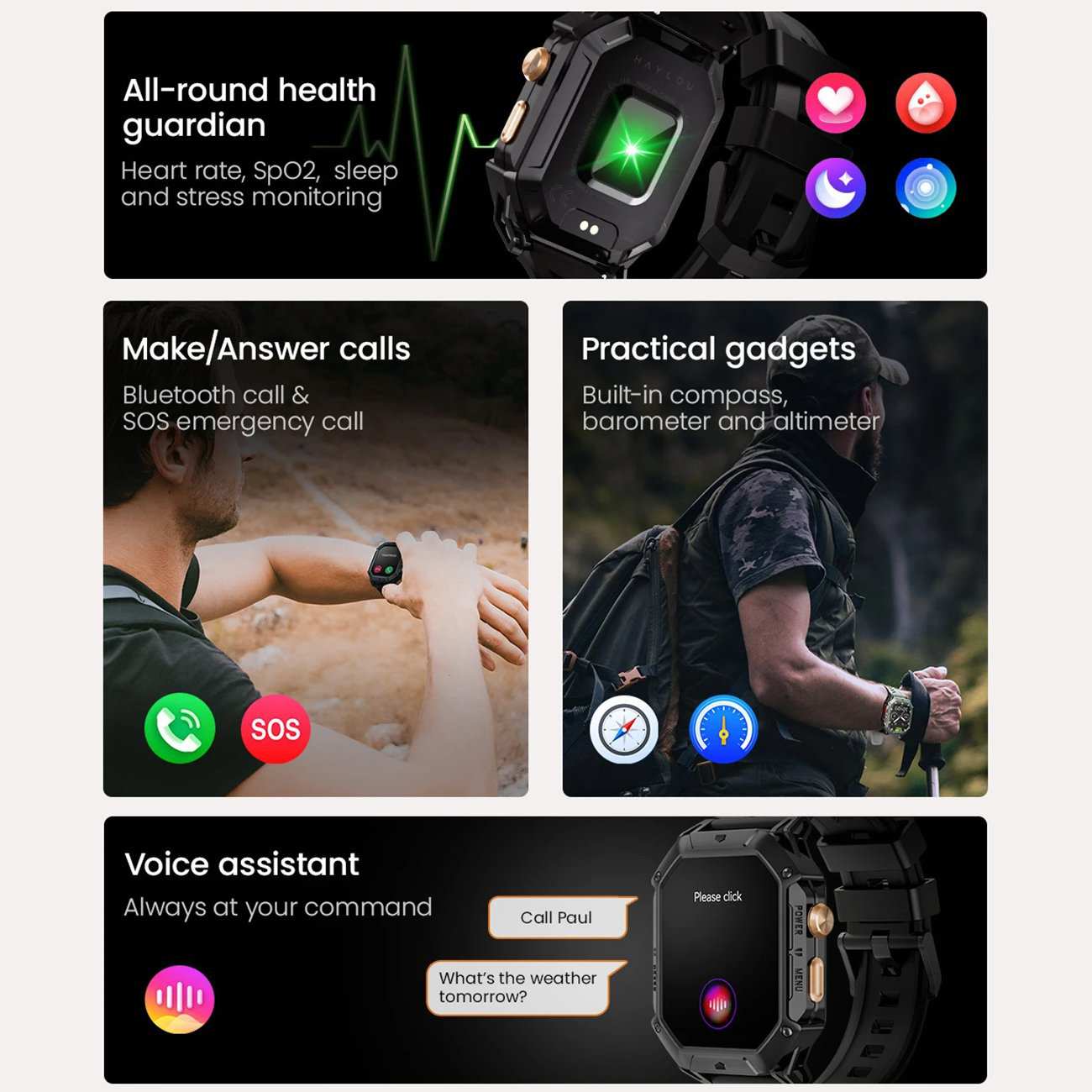 ساعت هوشمند ضدآب با طراحی نظامی هایلو IRON N1