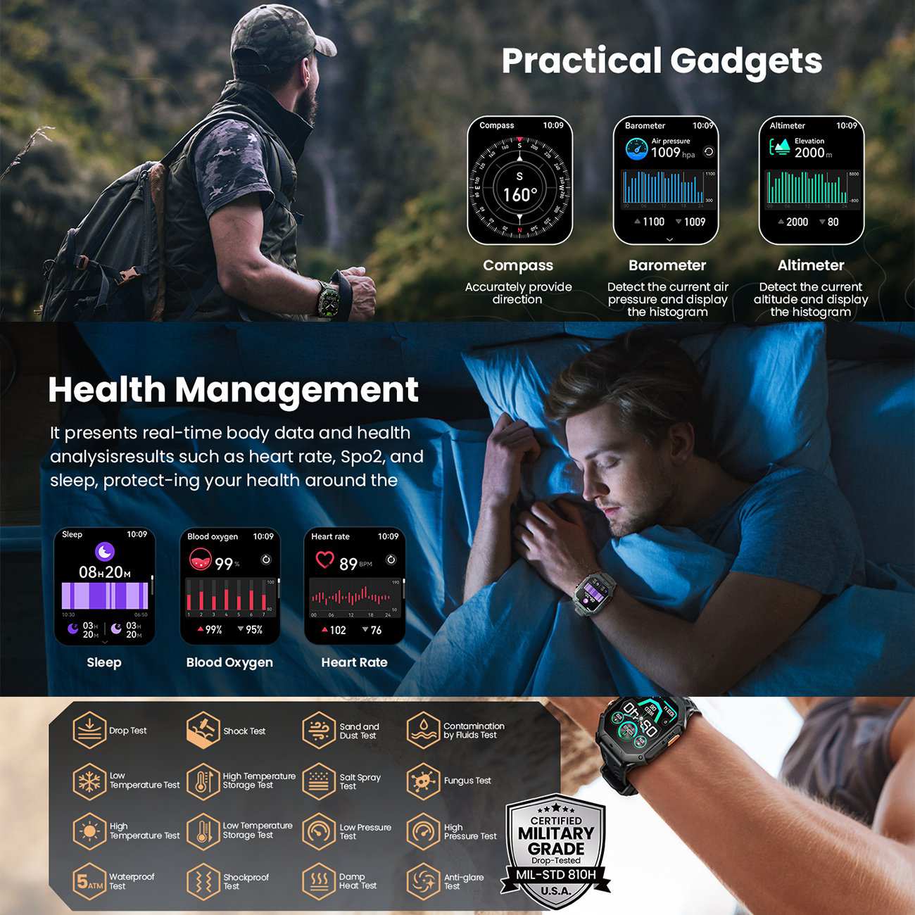 ساعت هوشمند ضدآب با طراحی نظامی هایلو IRON N1