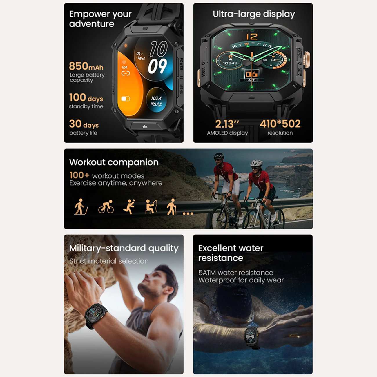 ساعت هوشمند ضدآب با طراحی نظامی هایلو IRON N1