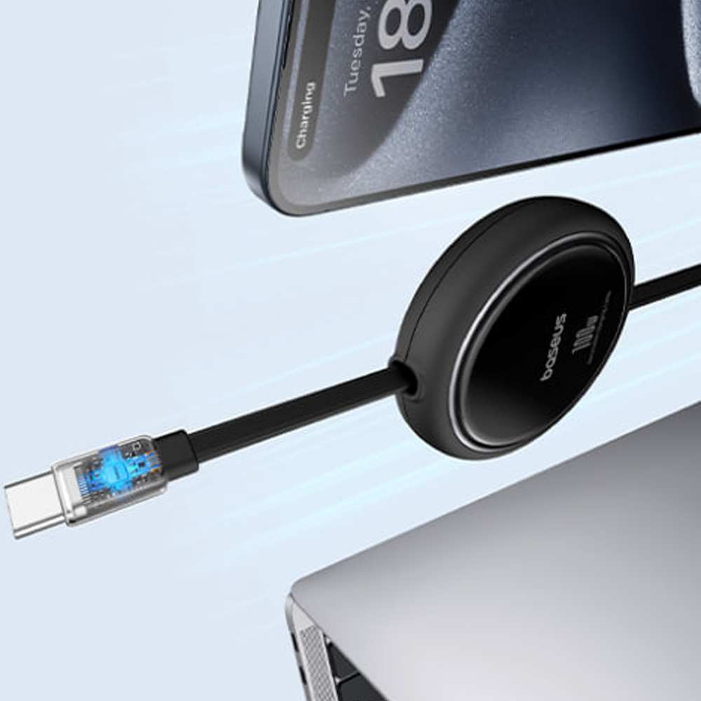 کابل شارژ دوسر تایپ سی جمعشونده 100 وات یک متری بیسوس P10364500111 CB000062